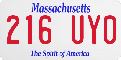 MA license plate 216UY0