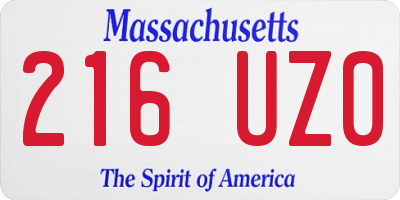 MA license plate 216UZ0