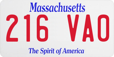 MA license plate 216VA0