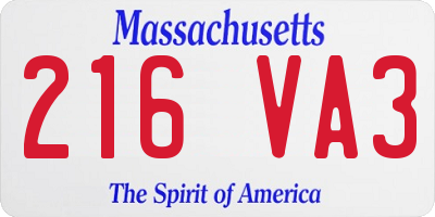 MA license plate 216VA3