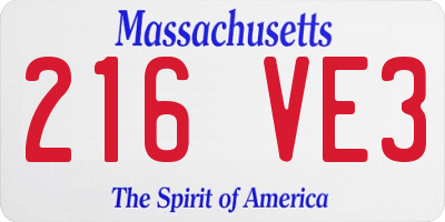 MA license plate 216VE3