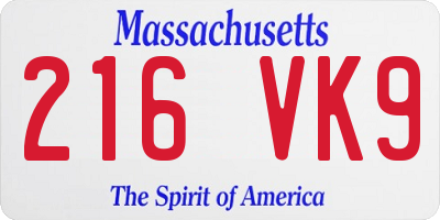 MA license plate 216VK9
