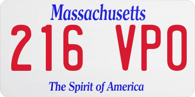 MA license plate 216VP0