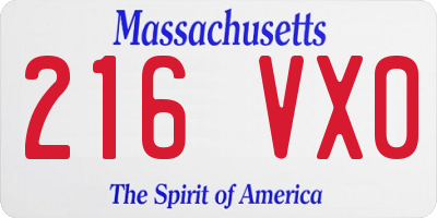 MA license plate 216VX0