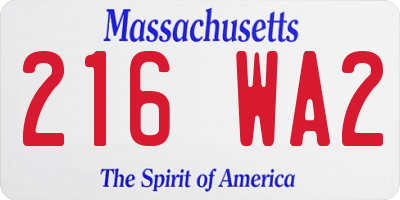 MA license plate 216WA2