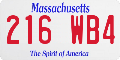 MA license plate 216WB4
