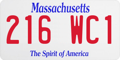 MA license plate 216WC1