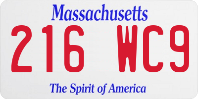 MA license plate 216WC9