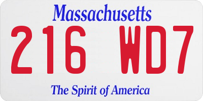 MA license plate 216WD7