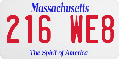 MA license plate 216WE8