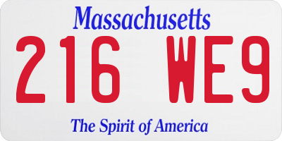 MA license plate 216WE9