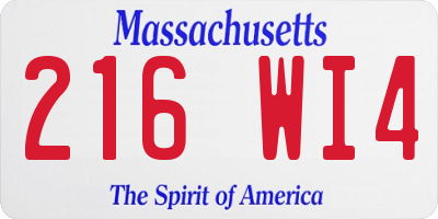 MA license plate 216WI4