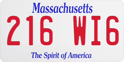 MA license plate 216WI6