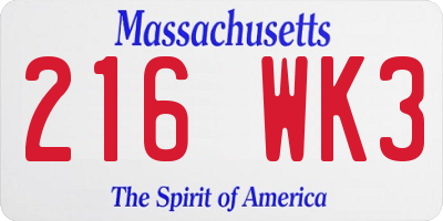 MA license plate 216WK3