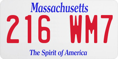MA license plate 216WM7