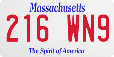 MA license plate 216WN9