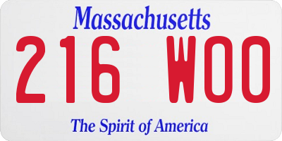 MA license plate 216WO0