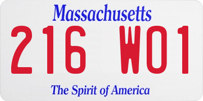 MA license plate 216WO1