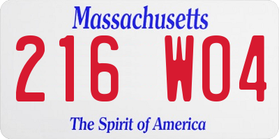 MA license plate 216WO4