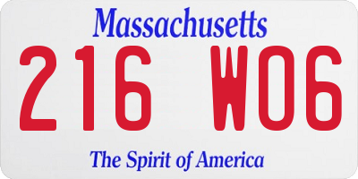 MA license plate 216WO6