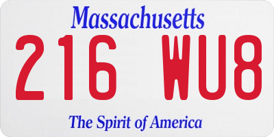 MA license plate 216WU8