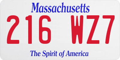 MA license plate 216WZ7