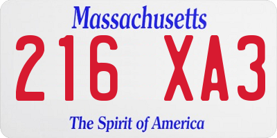 MA license plate 216XA3