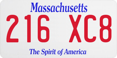 MA license plate 216XC8