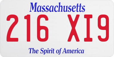 MA license plate 216XI9