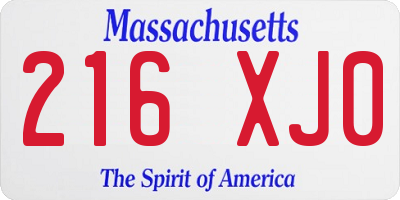 MA license plate 216XJ0