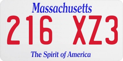 MA license plate 216XZ3