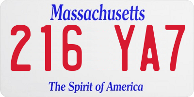 MA license plate 216YA7