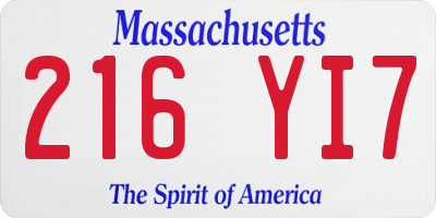 MA license plate 216YI7