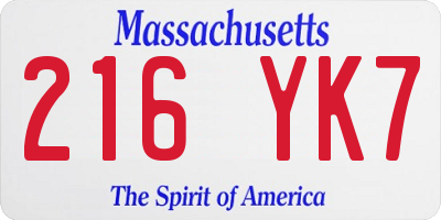 MA license plate 216YK7