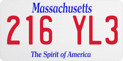 MA license plate 216YL3