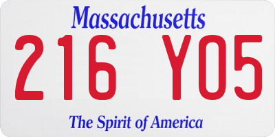 MA license plate 216YO5