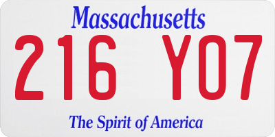 MA license plate 216YO7