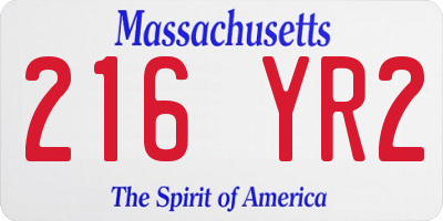 MA license plate 216YR2