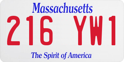 MA license plate 216YW1