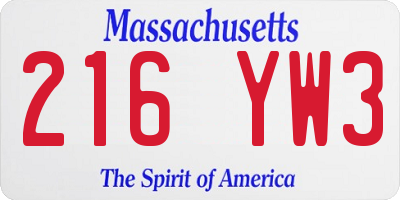 MA license plate 216YW3