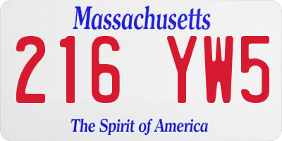 MA license plate 216YW5
