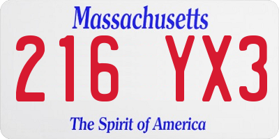 MA license plate 216YX3