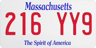 MA license plate 216YY9