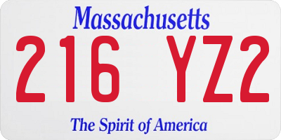 MA license plate 216YZ2