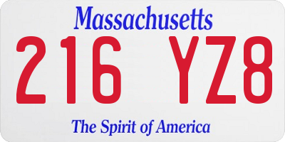 MA license plate 216YZ8