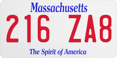 MA license plate 216ZA8