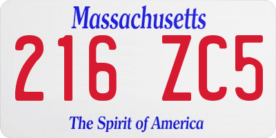 MA license plate 216ZC5