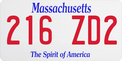 MA license plate 216ZD2
