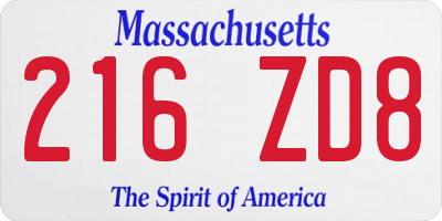 MA license plate 216ZD8