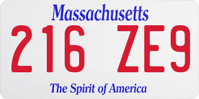 MA license plate 216ZE9